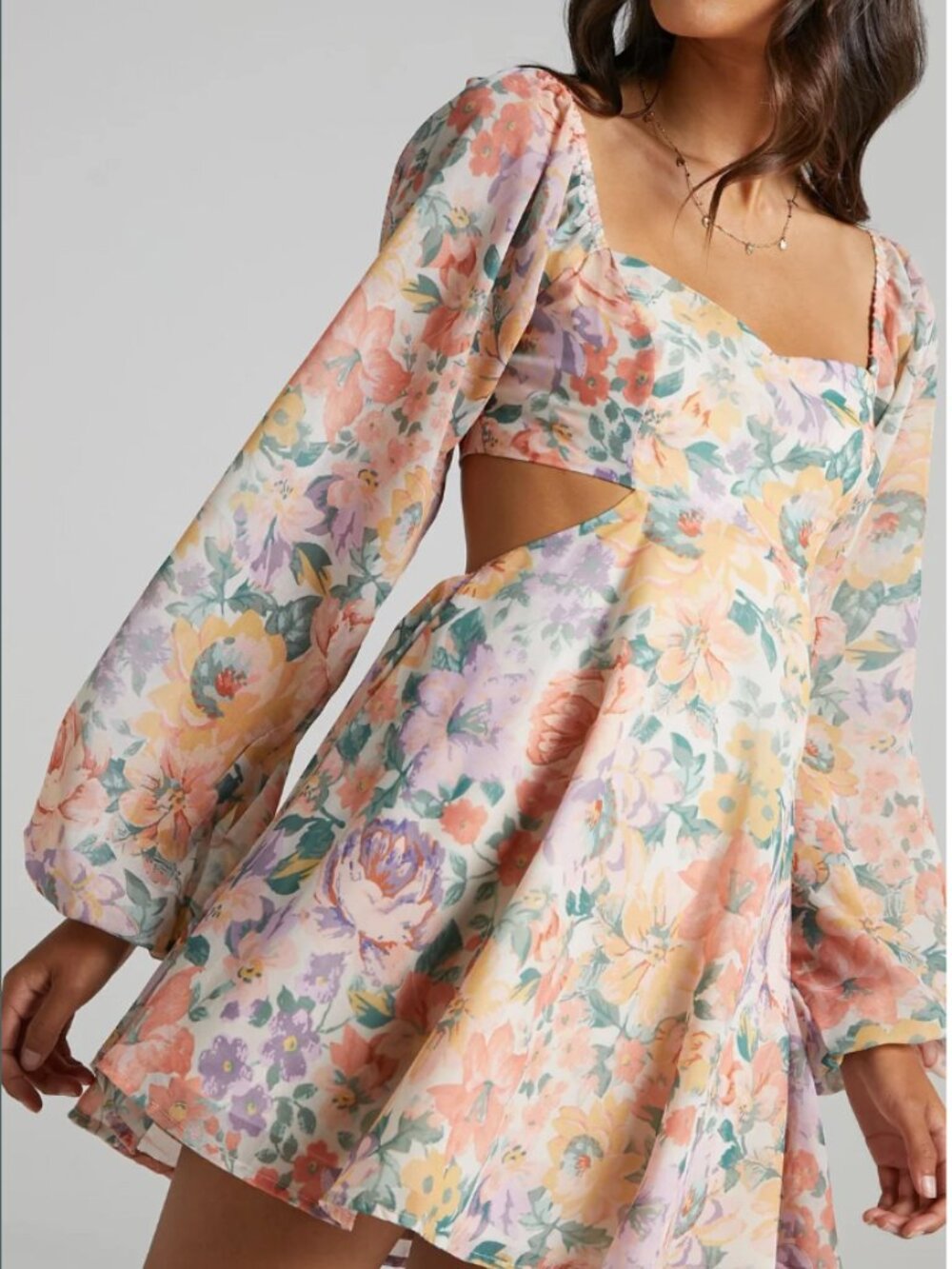 Showpo Ebonee Flower Crown Floral Cutout Puff Sleeve Mini Dress Size 2